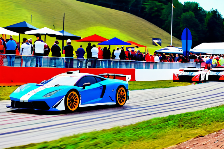Group of adults with RC cars at outdoor track