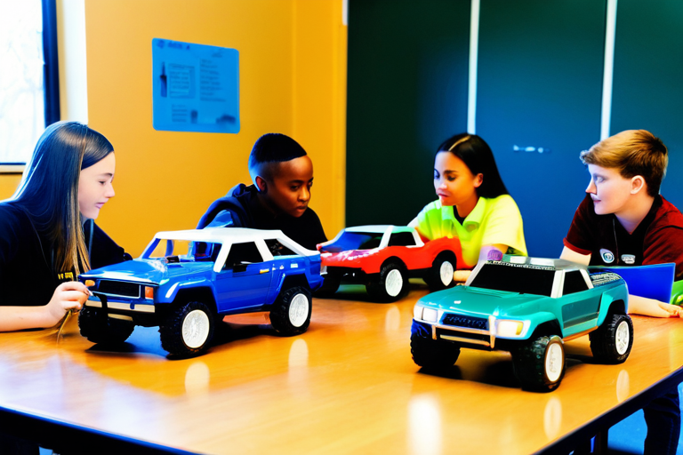 Students learning with miniature off-road vehicles in classroom setting