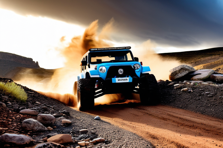 Toy off-road vehicle navigating challenging terrain