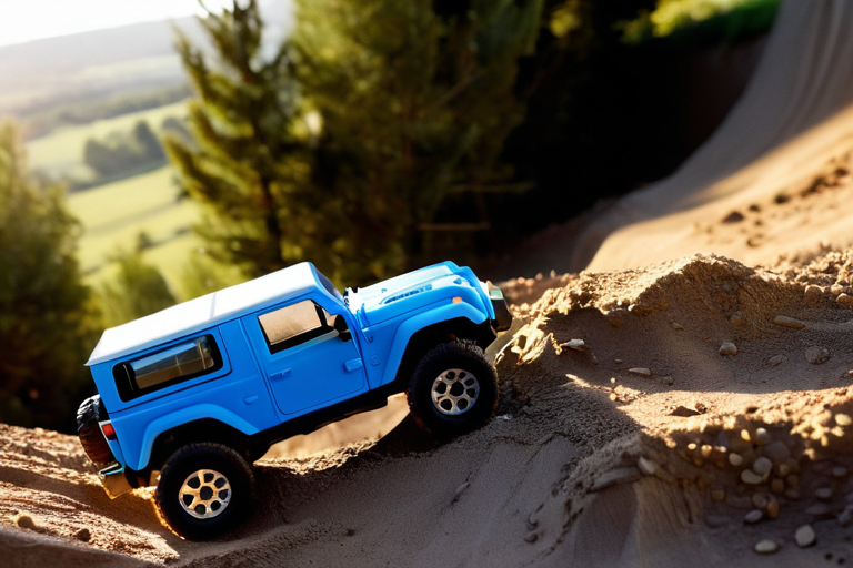 Toy vehicle conquering challenging obstacle