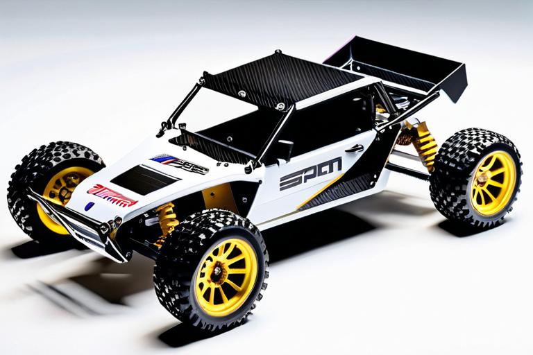 Exploded view showing materials used in miniature off-road vehicle construction