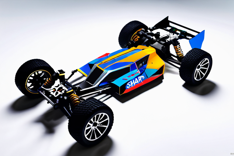 Exploded view of modern miniature off-road chassis