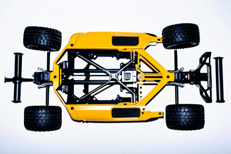Exploded view of miniature off-road vehicle chassis