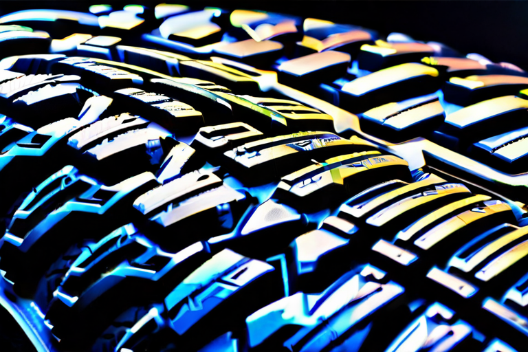 Close-up of advanced miniature off-road tire tread pattern