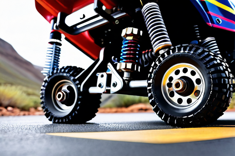 Detailed view of miniature off-road vehicle suspension components
