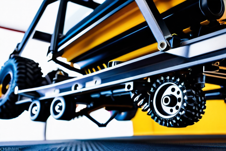 Detailed view of miniature off-road vehicle suspension components