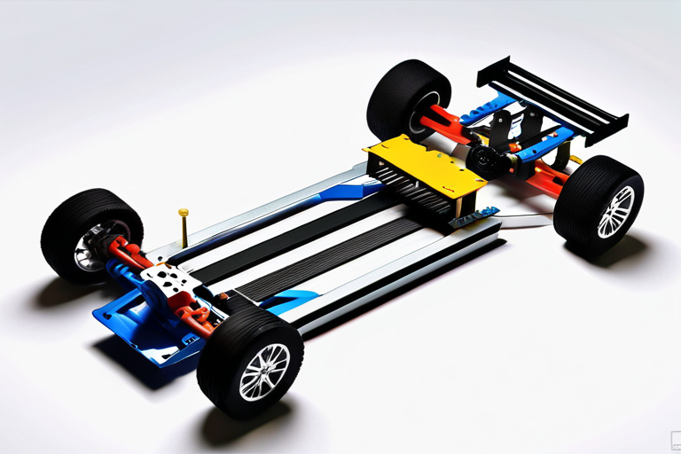 Toy vehicle chassis showing modular construction and material layers