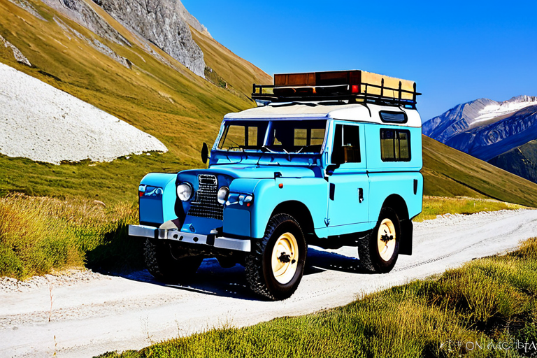 Restored classic Land Rover Series II on mountain trail