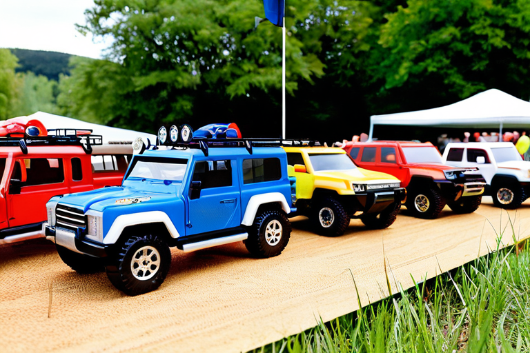 Enthusiasts gathering with their toy off-road vehicles