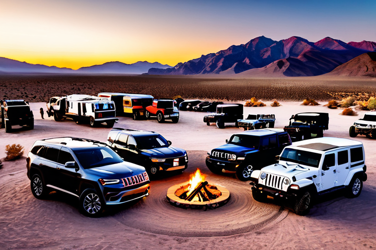 Group of off-road vehicles gathered in natural setting