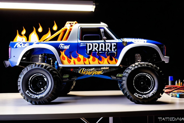 Customized Monster Jam RC car with detailed paint and modifications