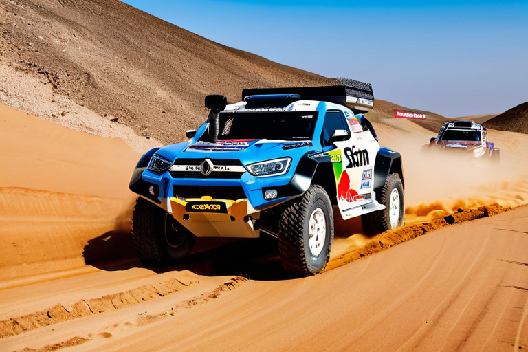 Dakar Rally technical vehicles navigating difficult terrain