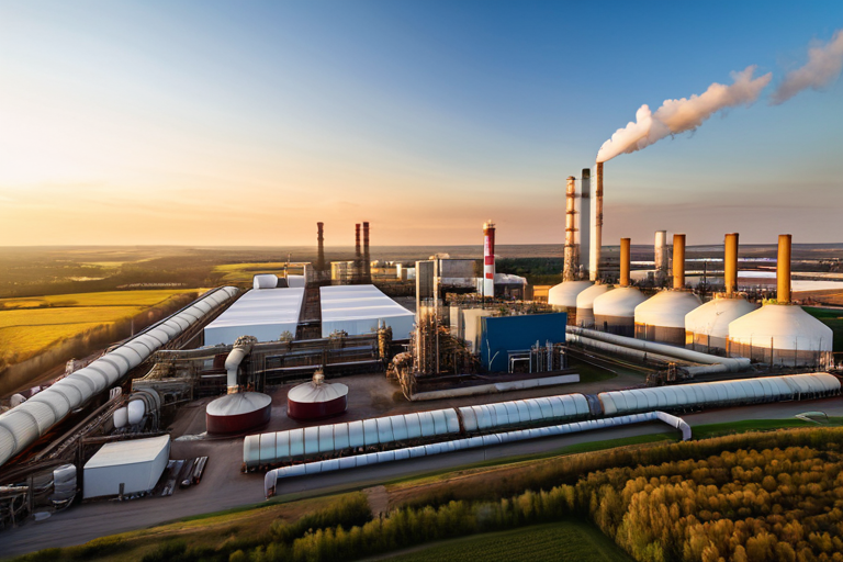 Diesel refinery at sunset