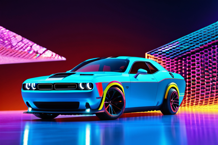 Digital rendering of Dodge Challenger toy car in virtual environment