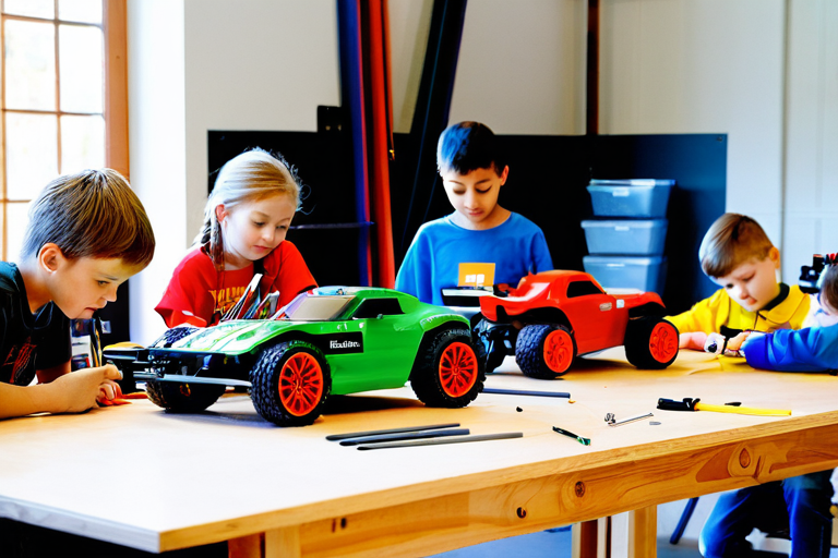 Children learning mechanics through RC vehicle workshop