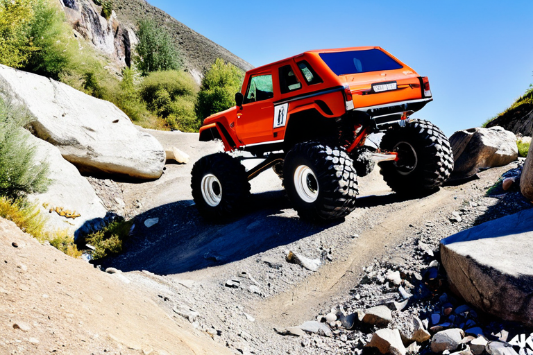 RC vehicle climbing steep rocky incline