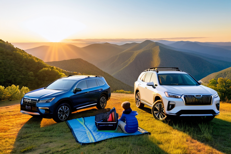 Family enjoying outdoor adventure with SUV