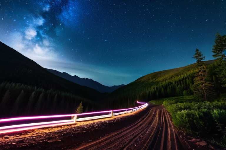 Offroad vehicles with LED lights navigating trails at night