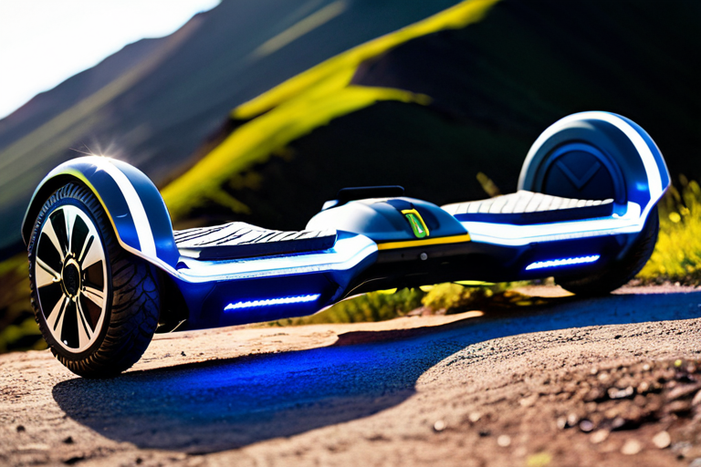 Close-up of offroad hoverboard safety features and LED lighting