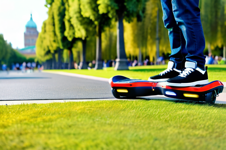 Hoverboard transitioning from pavement to grass