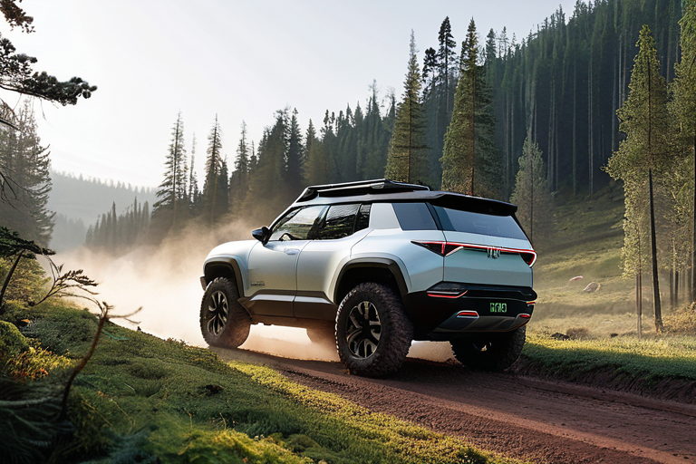 Modern electric off-road vehicle in natural setting