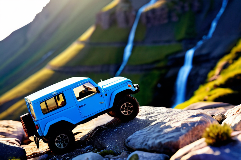 Toy off-road vehicle navigating rocky terrain