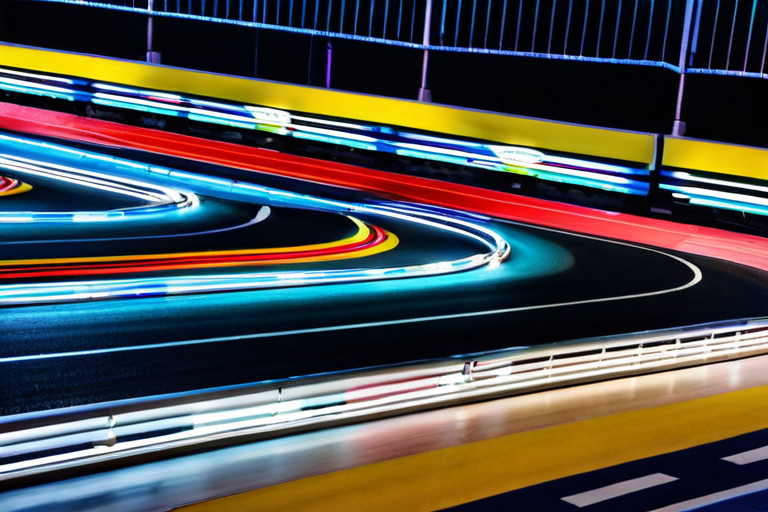 Modern competitive slot car race with digital timing and multiple lanes