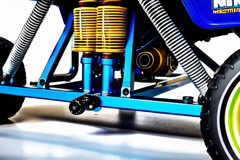 Close-up of Monster Jam RC car suspension and chassis details