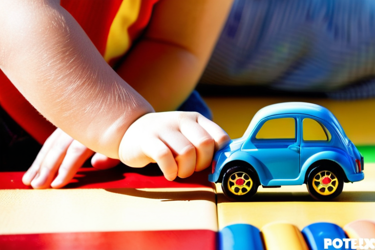 Child developing motor skills with toy car