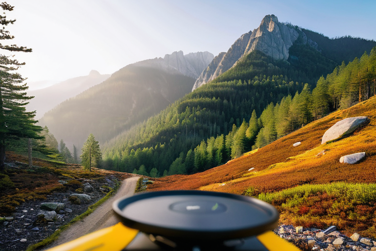 Scenic off-road trail through forest and mountains