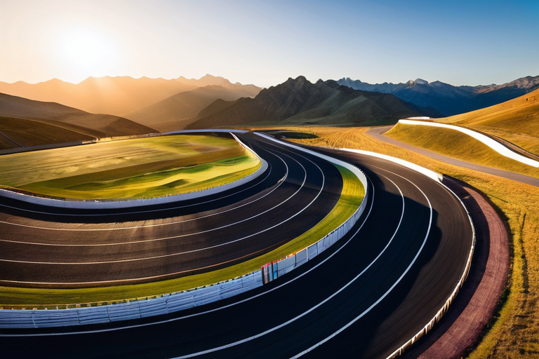 A scenic race track winding through mountains