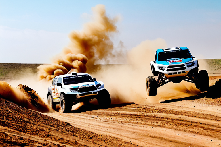 Toy off-road vehicles competing in organized race