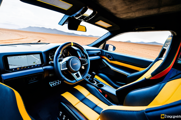Interior of off-road racing vehicle showing safety equipment and controls