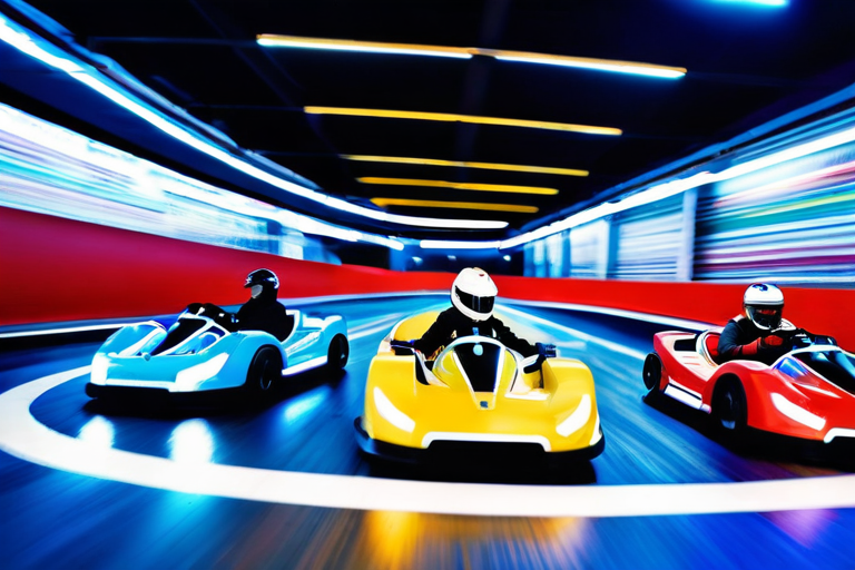 Group of RC bumper cars racing on a custom track