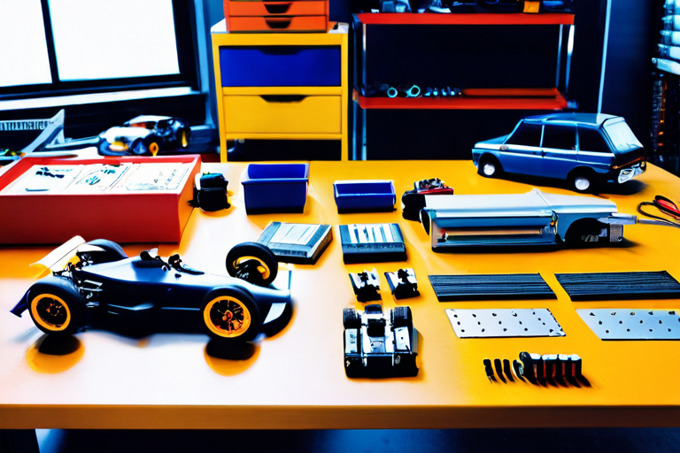 RC car maintenance and upgrade parts laid out