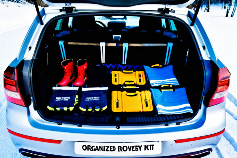 Winter recovery gear organized in vehicle