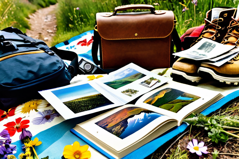 Family creating travel journal and memories