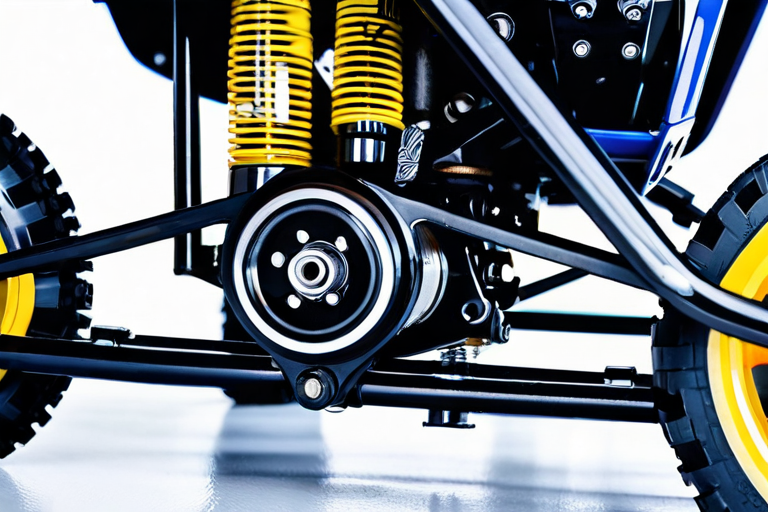 Detailed view of miniature off-road vehicle suspension system
