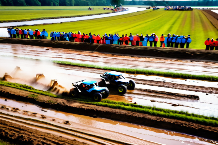 Swamp buggy race in action with splashing mud