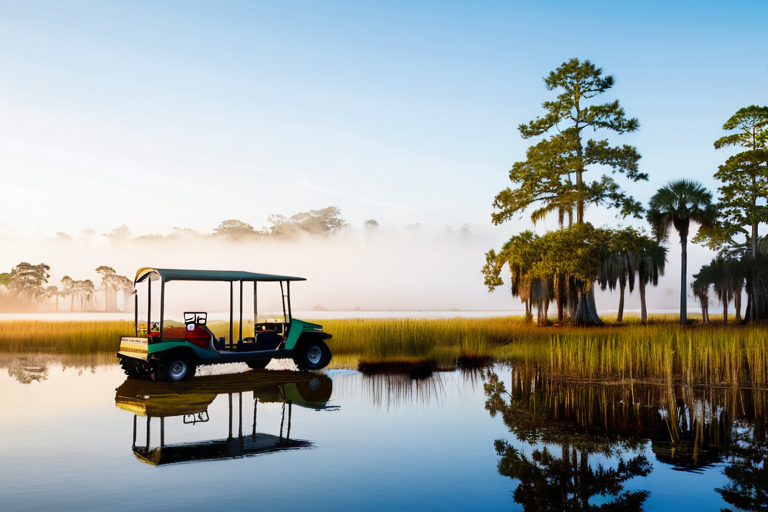 Swamp buggy in a serene wetland setting