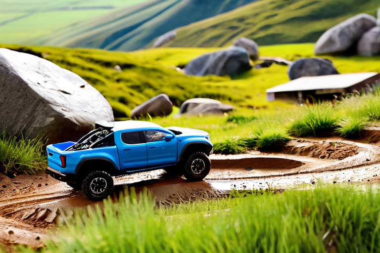 Toy off-road vehicle navigating various terrains