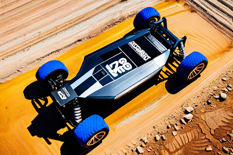 Carbon fiber and aluminum chassis of a toy off-road vehicle highlighting rigidity and component placement