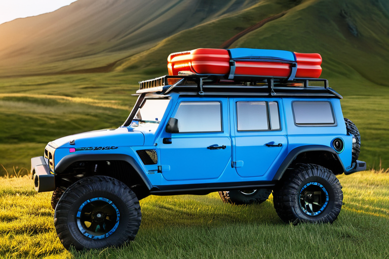 Custom painted toy off-road vehicle with 3D-printed accessories