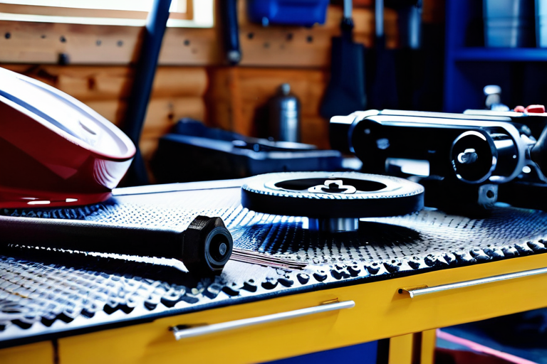 Close-up of off-road vehicle maintenance with tools and parts