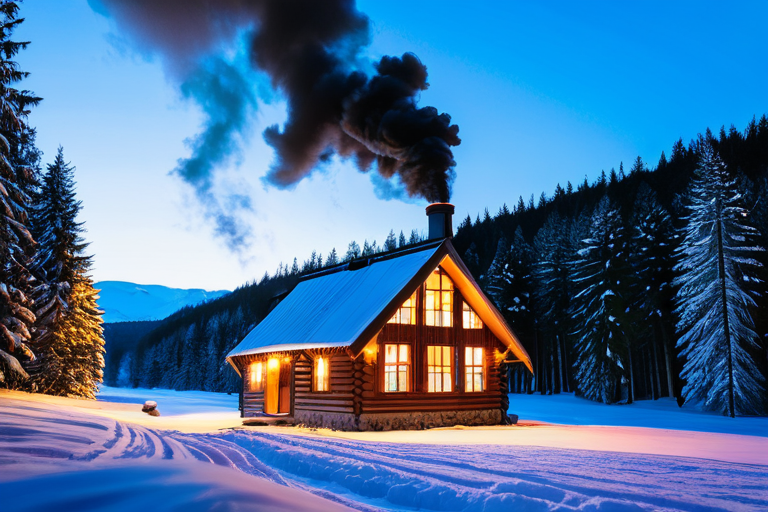 Cozy cabin in snowy woods