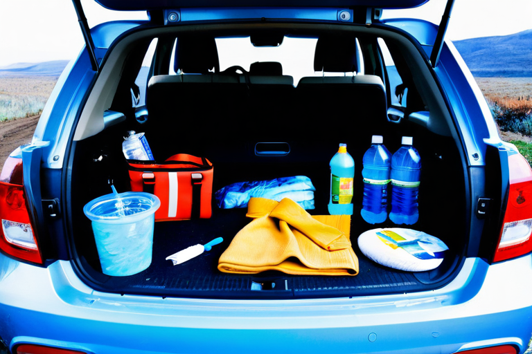 Winter emergency kit in car trunk