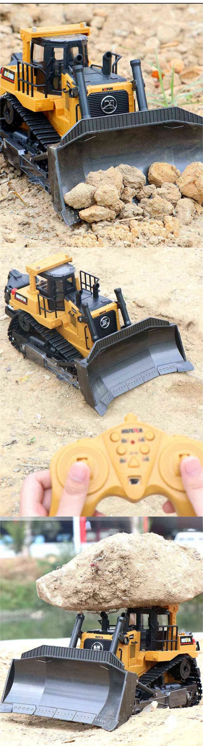 HUINA 1569 1:16 RC Bulldozer Remote Control Truck - 8-channel remote control construction vehicle toy for boys. Perfect hobby engineering gift with realistic bulldozer functions. High-quality RC machine car toy for kids interested in construction and engineering. Model 220125.