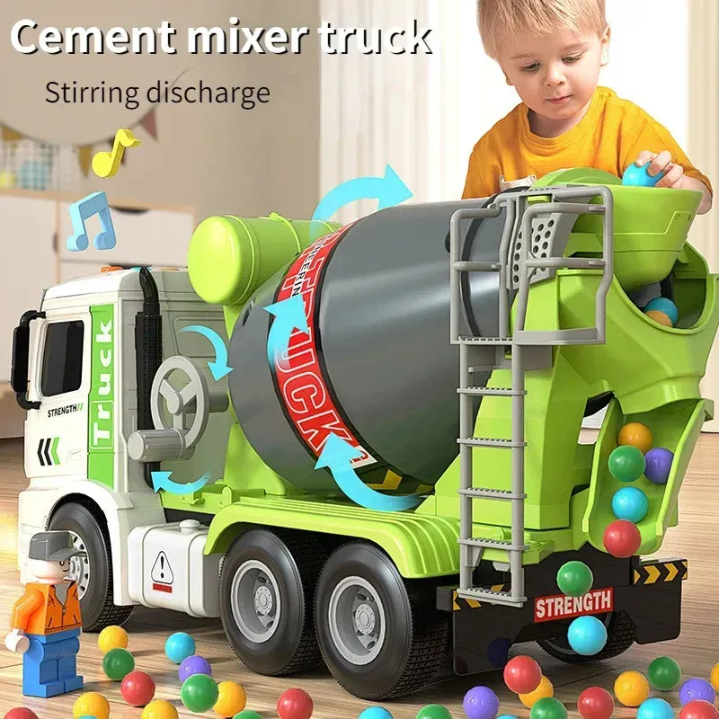Simulation Inertial Engineering Truck Cement Mixing Discharge Acousto optic Concrete Set Toy Car 